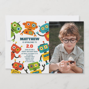 Bewerkbare Robot Verjaardag Uitnodigen met foto Kaart