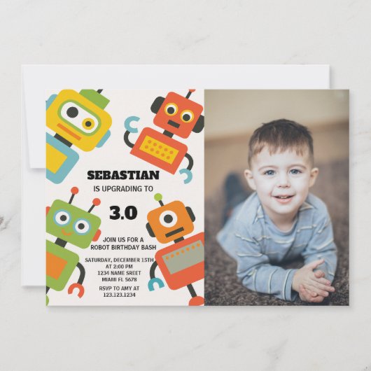 Bewerkbare Robot Verjaardag Uitnodiging (Voorkant)