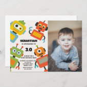 Bewerkbare Robot Verjaardag Uitnodiging (Voorkant / Achterkant)