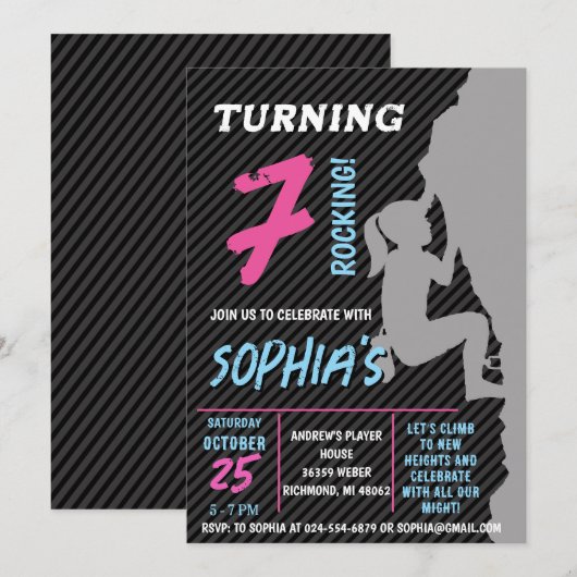 Bewerkbare Rock Girl klimmen verjaardagsfeestje Kaart (Voorkant / Achterkant)