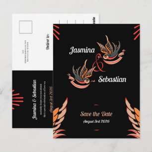 Bewerkbare Rockabilly Swallows Wedding Bewaar de d Briefkaart