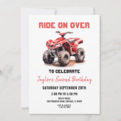 Bewerkbare rode ATV wieler fiets verjaardagsuitnod Kaart (Voorkant)