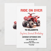 Bewerkbare rode ATV wieler fiets verjaardagsuitnod Kaart (Voorkant / Achterkant)