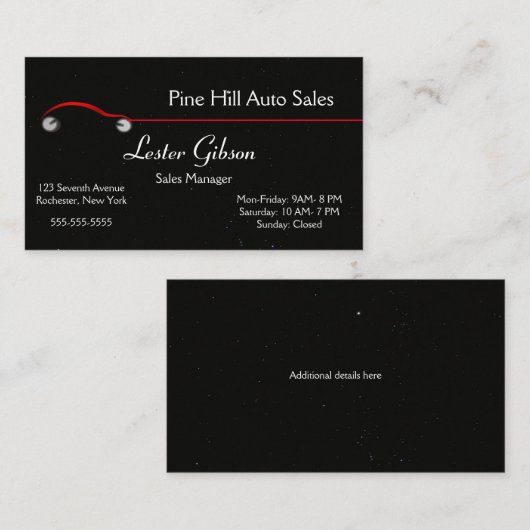 Bewerkbare rode auto tegen een Sterrennacht achter Visitekaartje (Voorkant / Achterkant)
