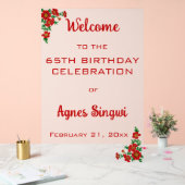 Bewerkbare Rode Bloemen Viering Acryl Teken Acryl Bord (Huwelijk)