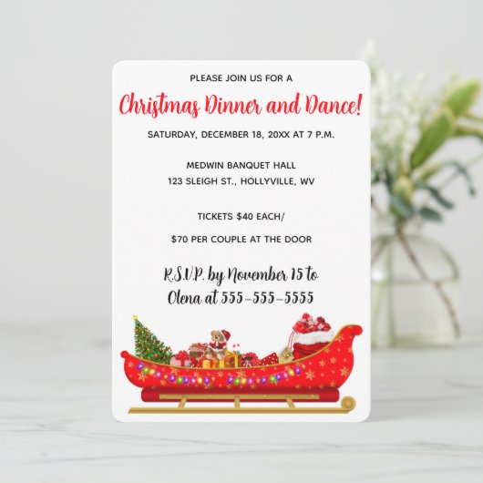 Bewerkbare Rode Kerstman Sleigh kerstfeest Kaart (Staand voorkant)