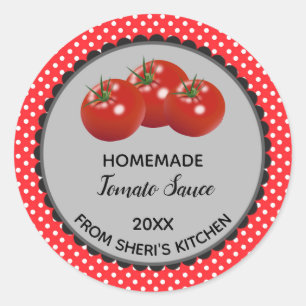 Bewerkbare Rode Polka Dot Tomatensaus Label Sticke