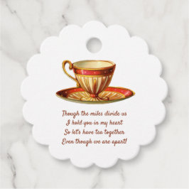 Bewerkbare rode thee cup over mijlen theezakje bedankjes labels