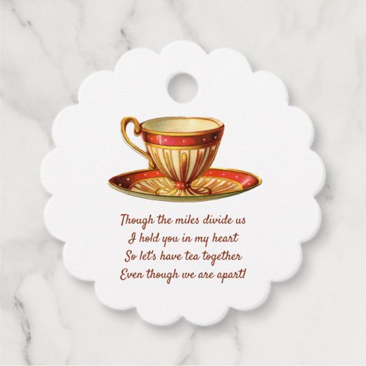 Bewerkbare rode thee cup over mijlen theezakje bedankjes labels (Voorkant)