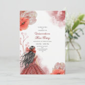 Bewerkbare rode Waterverf Quinceañera Invitation Kaart (Staand voorkant)
