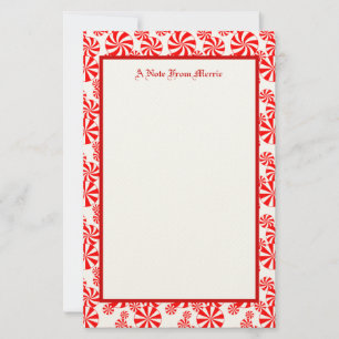 Bewerkbare Rode Witte Pepermunt Vakantie 5.5" x 8. Briefpapier