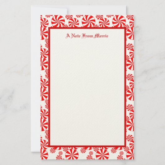 Bewerkbare Rode Witte Pepermunt Vakantie 5.5" x 8. Briefpapier (Voorkant)