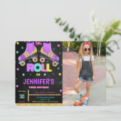 bewerkbare rolschaatsen verjaardag foto uitnodigin kaart (Staand voorkant)