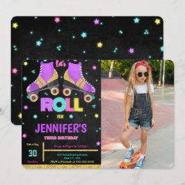 bewerkbare rolschaatsen verjaardag foto uitnodigin kaart