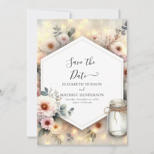 Bewerkbare Romance Mason Jar Wedding Save The Date (Voorkant)