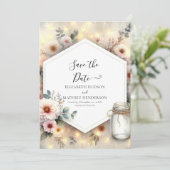 Bewerkbare Romance Mason Jar Wedding Save The Date (Staand voorkant)