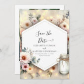 Bewerkbare Romance Mason Jar Wedding Save The Date (Voorkant / Achterkant)