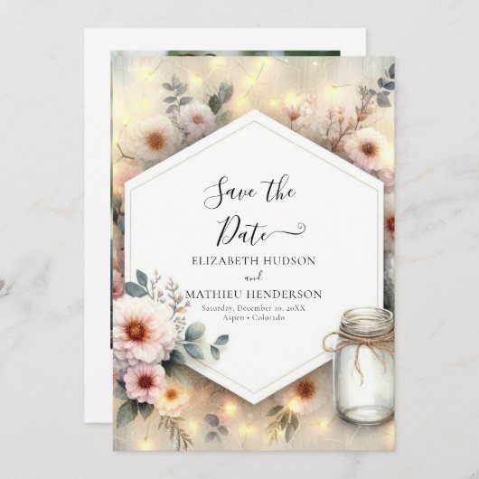 Bewerkbare Romance Mason Jar Wedding Save The Date (Voorkant / Achterkant)