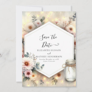 Bewerkbare Romance Mason Jar Wedding Save The Date