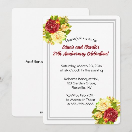 Bewerkbare Romantische Aquarel Rozen Zilver Lijst Kaart (Voorkant / Achterkant)