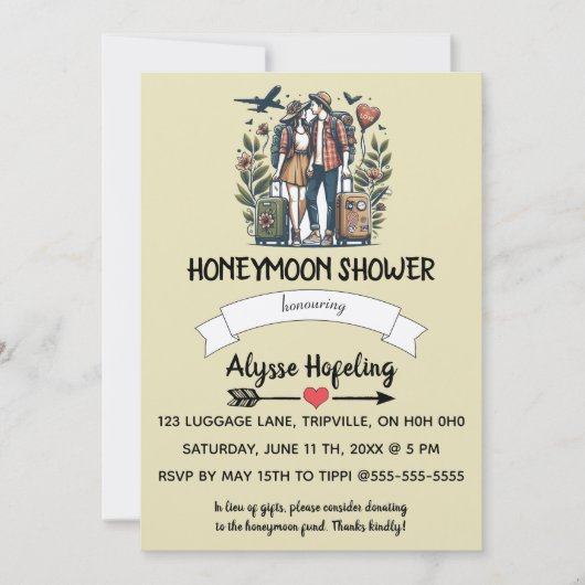 bewerkbare romantische huwelijksreis douche uitnod kaart (Voorkant)