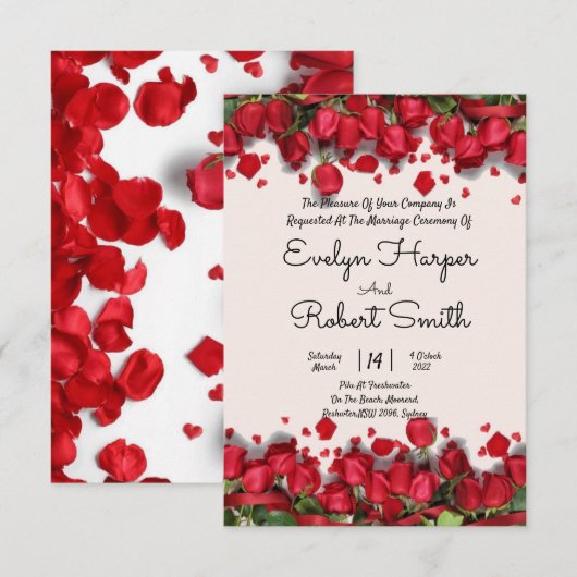 Bewerkbare Romantische Rode Bloemen Huwelijksuitno Kaart (Voorkant / Achterkant)