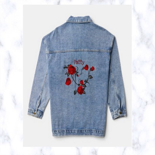 Bewerkbare romantische rode rozen denim jacket