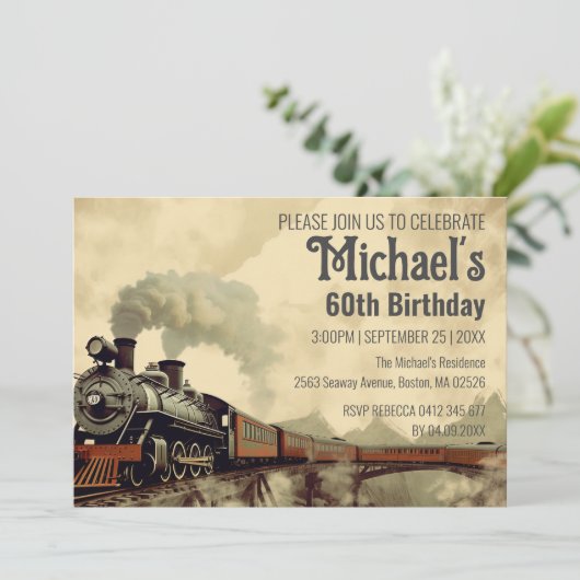 Bewerkbare rookbrug vintage stoomtrein verjaardag kaart (Staand voorkant)