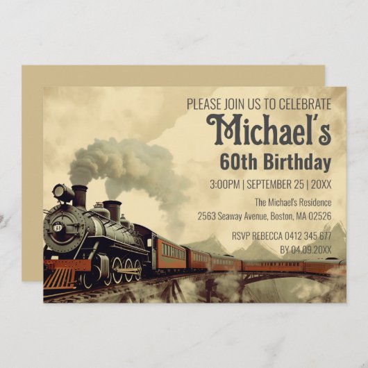 Bewerkbare rookbrug vintage stoomtrein verjaardag kaart (Voorkant / Achterkant)
