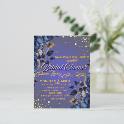 Bewerkbare Royal Blue en Gold Digital Kaart (Staand voorkant)
