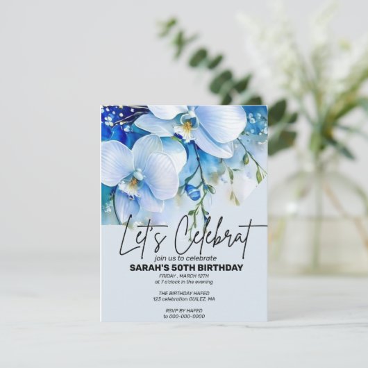 Bewerkbare Royal Blue verjaardagsfeest uitnodiging (Staand voorkant)