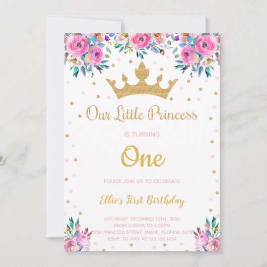 Bewerkbare Royal Party voor meisjes Kaart (Voorkant)