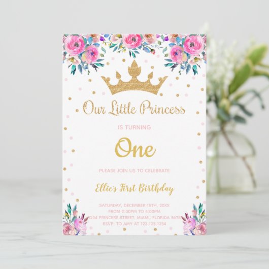 Bewerkbare Royal Party voor meisjes Kaart (Staand voorkant)