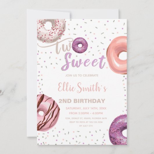 Bewerkbare Roze 2e Verjaardag Uitnodiging (Voorkant)