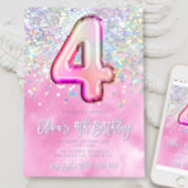 Bewerkbare Roze 4e Verjaardag Uitnodiging Sjabloon