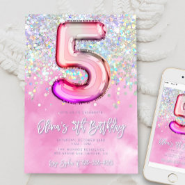 Bewerkbare Roze 5e Verjaardag Uitnodiging Sjabloon
