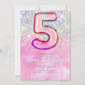 Bewerkbare Roze 5e Verjaardag Uitnodiging Sjabloon (Voorkant)