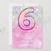 Bewerkbare Roze 6e Verjaardag Uitnodiging Sjabloon (Voorkant)