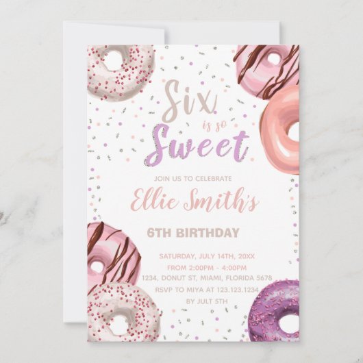 Bewerkbare Roze 6e Verjaardagsfeest Uitnodigen Kaart (Voorkant)