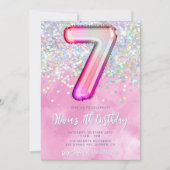 Bewerkbare Roze 7e Verjaardag Uitnodiging Sjabloon (Voorkant)