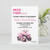 Bewerkbare Roze ATV Fiets Verjaardag uitnodiging (Staand voorkant)