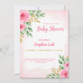 Bewerkbare Roze Baby Shower Kaart voor Meisjes