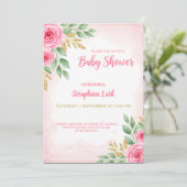 Bewerkbare Roze Baby Shower Kaart voor Meisjes (Staand voorkant)