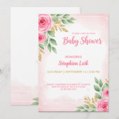 Bewerkbare Roze Baby Shower Kaart voor Meisjes (Voorkant / Achterkant)