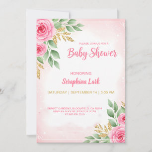 Bewerkbare Roze Baby Shower Kaart voor Meisjes