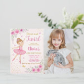 Bewerkbare Roze Ballerina Party Nodig Sjabloon uit Kaart (Staand voorkant)