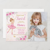 Bewerkbare Roze Ballerina Party Nodig Sjabloon uit Kaart (Voorkant / Achterkant)