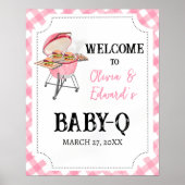 Bewerkbare Roze BBQ Baby shower Welkomstbord, Meis Poster (Voorkant)