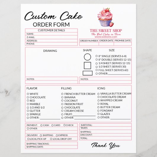 Bewerkbare Roze Bestelformulier voor Bakkerij Cake (Voorkant)