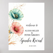 Bewerkbare Roze & Blauwe Bloem Baby Shower Welkom